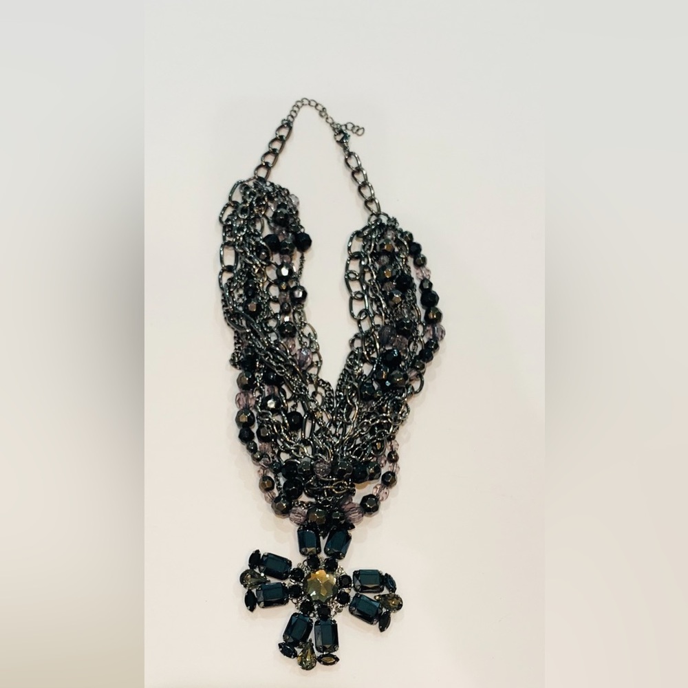 Beaded Layered Necklace With Statement Cross